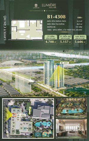 căn 1pn+1 duy nhất view sông hồng, cầu nhật tân, rẻ nhất ở lumiere prime hills. ms huế: 