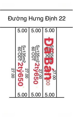 đất mặt tiền hưng định 22, 5 x 35 =135m, 60 odt , giá rẻ 2ty650
