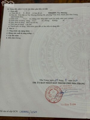 Bán đất mặt tiền đường Trần Khát Chân khu tái định cư Hòn Xện, Bắc Nha Trang. Diện tích : 112,5m2 ngang 5m. Giá bán chỉ : 62tr/m2 ~ 6 tỷ 975 triệu