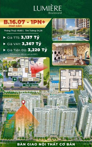 bán căn hộ 1 phòng ngủ cộng lumiere boulevar giá sốc 3,137 tỷ all in