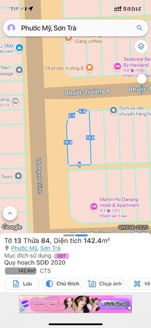 bán gấp lô đất góc 2 mặt tiền phước trường 8 - lê mạnh trinh 142m2 ngang 8m cách biển mỹ khê 100m