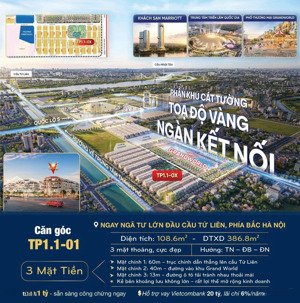 chuyển nhượng căn góc: diện tích: 108.6m² - dtxd 386.8m vin cổ loa - ngay ngã tư cầu tứ liên