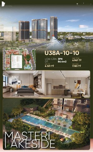 căn hộ 3pn masteri lakeside - chọn một lần, ở đỉnh phong cách - lh 096286999