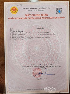 bán lô đát tại hải thành dương kinh giá chỉ 3xtr/m2 x có như không ll diện tích : 99,