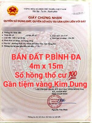 BÁN ĐẤT BÌNH ĐA, SỔ HỒNG RIÊNG THỔ CƯ GẦN TIỆM VÀNG KIM DUNG