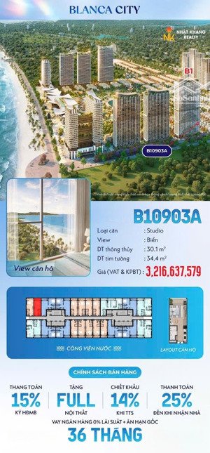 studio, 1pn, 2 pn full nội thất, view thoáng thành phố biển blanca city vũng tàu
