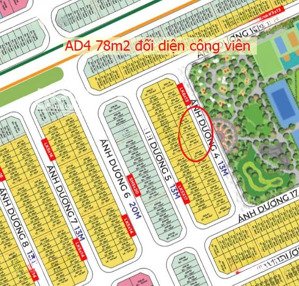 bán liền kề ánh dương 4 - 78m2 - mặt tiền 6m - giá thu hồi vốn 12,05 tỷ view trực diện công viên