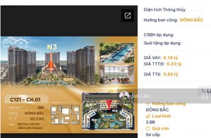 mở bán 3 ngủ góc trục 01 tòa n3 - chung cư trinity square - view bể bơi - ban công đông nam