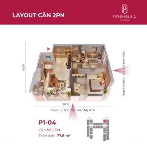 căn hộ góc 2pn siêu rộng 77.6m² view 2 mặt thoáng, nội thất cao cấp giá chỉ từ 4 tỷ