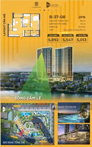 căn hộ 2pn tầng cao 37 view sông mát quanh năm-căn hộ hàng hiệu masteri đà nẵng- ms châu mỹ