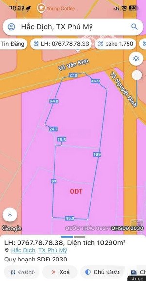 bán 10.316m2 (ngang 27,8m)đất mặt tiền đường võ văn kiệt ngay trung tâm tp phú mỹ, bà rịa, vũng tàu