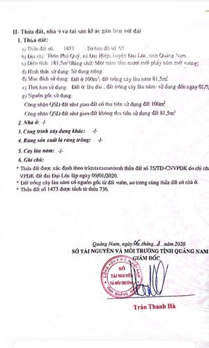 bán đất tại xã đại hiệp, đại lộc, quảng nam, 550 triệu, 180m2 giá tốt chính chủ