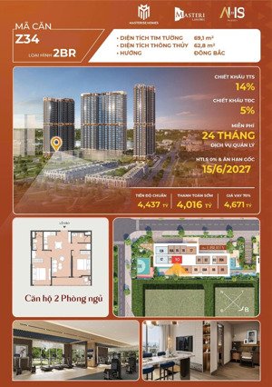 sót duy nhất 1 căn 2pn giá sốc tại masterise lakeside chỉ 63 triệu/m² = khu s cũ, lh 