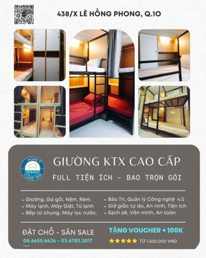 [km] cho thuê giường ktx cao cấp - chỉ có 4 giường q.10