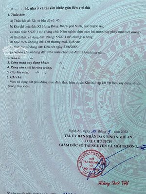 cần bán gấp mảnh đất thương mại dịch vụ 5927m2 kề visip hưng đông, tp. vinh
