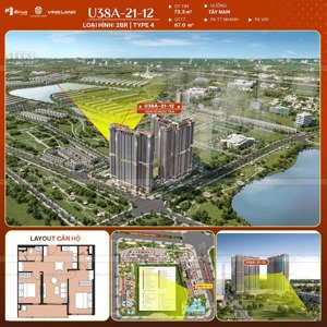 bán căn 2pn2vs 73.3m2 giá 4.83 tỷ view trực diện hồ lớn trung tâm. vốn 1.07 tỷ htls 0% 2 năm