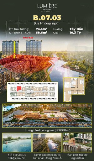 2 phòng ngủ lumière midtown. suất ngoại giao ưu đãi chiết khấu cao. đơn giá trung bình chỉ 138tr/m2