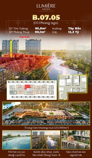 3 phòng ngủ lumière midtown chỉ 12,3 tỷ. căn duy nhất còn sót lại, ưu đãi chiết khấu cao.
