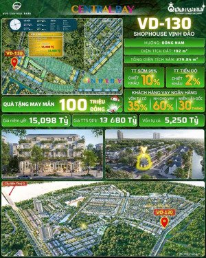 bán shophouse đường vịnh đảo 2 mặt tiền 192m2 thiết kế 4 tầng hoàn thiện mặt ngoài tdts: 279,84m2