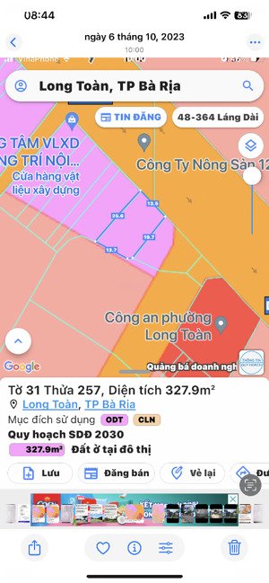 cần bán đất mặt tiền 328m2 full thổ cư ,đường cmt8-tl44 , phường bà rịa- tphcm