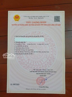 (chính chủ) bán đất tại lãm làng, 5,8 tỷ, 72m2, bắc ninh