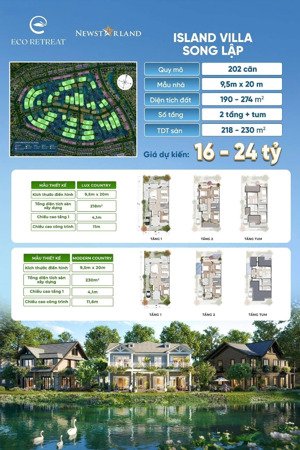 biệt thự đảo xong lập eco retreat. giá dự kiến chỉ từ 14,5t (ck 10%- thanh toán nhanh)