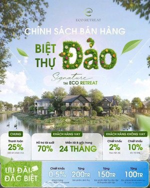 16tỷ cho 1 căn biệt thự đảo eco retreat 190m2 đất,bảo đảm lấy được căn cho anh chị có nhu cầu
