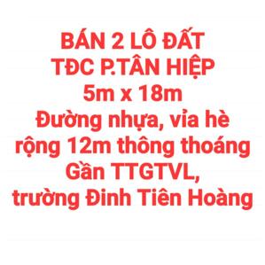 BÁN 2 LÔ ĐẤT TĐC TÂN HIỆP, MẶT TIỀN PHẠM THỊ NGHĨA, RỘNG THÔNG THOÁNG
