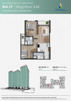 căn hộ 2pn, diện tích 57m2 dự án fpt plaza3 đà nẵng, rẻ nhất toà với giá bán chỉ 2,570.000.000 tỷ