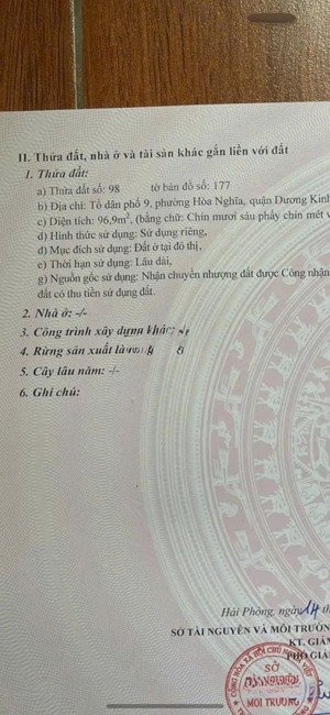 chuyển nhượng lô đất mặt đường tổ 9 hoà nghĩa, dương kinh