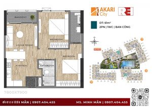 bán căn hộ 2pn tầng cao view đẹp akari city giai đoạn 2 giá 3.55 tỷ