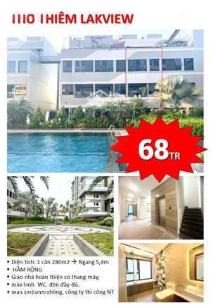 chuyên cho thuê vp thủ thiêm lakeview, 360m2/5 sàn, tt quận 2, 68tr, vào liền