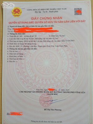 Bán đất trục chính Làng Bầu, Liên Bảo, Vĩnh Yên.Diện tích: 92,5m2, giá:2,8x tỷ