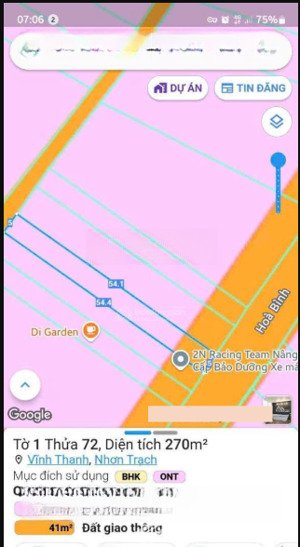 mặt tiền đường hoà bình xã vĩnh thanh có thổ cư giá như trong hẻm