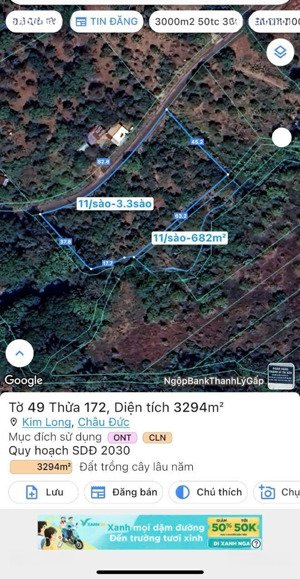 đất kim long 4.000m2 có 100m2 thổ cư, có săn vườn trái cây, 83 m mặt tiền đường nhựa 