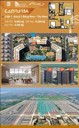 bán nhanh căn 2 phòng ngủ góc tầng trung, giá chỉ 3,7 tỷ phân khu cao cấp masterise ocp2