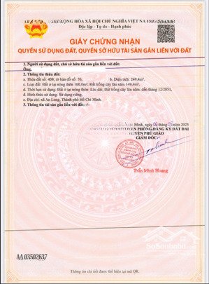 bán nhanh lô đất 249.4m² xã an long, tp. hcm giá chỉ 770 triệu, thổ cư 100m², shr, chính chủ