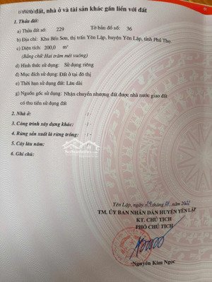 bán đất tại yên lập, phú thọ, giá ưu đãi 6,2 tỷ, 200m2