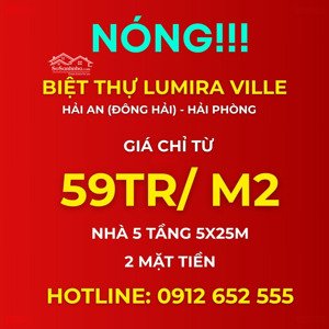 cần bán căn 125m2 2 mặt tiền 5x25m có sân vườn lumira ville hải an, hải phòng. ck 9%, đã có sổ