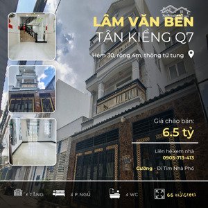 bán nhà riêng 6,5 tỷ, lâm văn bền, tân kiểng, 4 tầng, 66 m2, 6m x 11m, nhà mới ở ngay