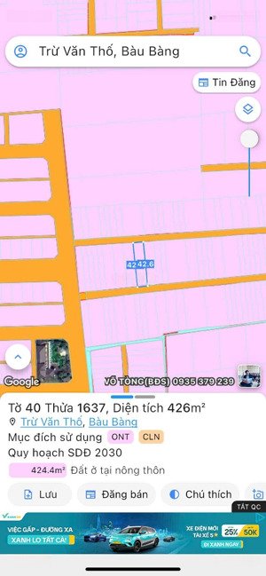 cần bán lô đất 2 mặt tiền ngang 10 m thổ cư nằm kế bên kcn chơn thành