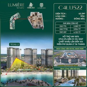 căn đẹp giá tốt không còn nhiều 1pn + tòa l1 tầng trung, view biển hồ, hướng đb, giá chỉ từ 3tỷ585