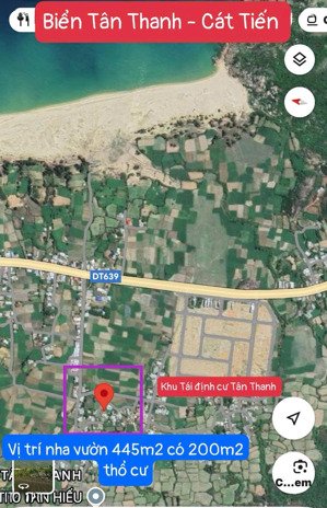 bán nhà vườn dt 445m2, 1,3 tỷ, gần biển, gần các khu du lịch ở tân thanh, cát tiến