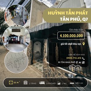 gấp 4,1 tỷ. bán nhà huỳnh tấn phát, 2 tầng, 55m2, 3pn, 2wc