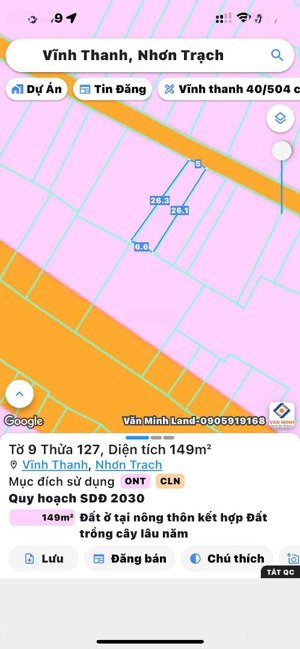 bán đất vĩnh thanh, nhơn trạch. dt 5mx26m, giá tốt, giao dịch nhanh, sinh lời mạnh trong tương lai