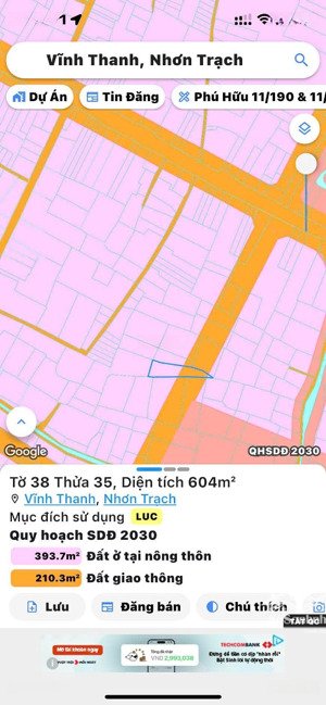 bán gấp đất tại vĩnh thanh, nhơn trạch. cơ hội sinh lời nhanh chóng, chớp thời cơ ngay hôm nay