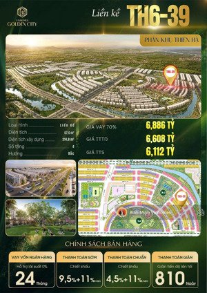 căn liền kề nằm tại pk thiên hà (th6-39) vinhomes golden city, hải phòng, 6,112 tỷ, 67,5m2