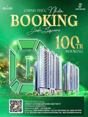 chính thức nhận booking dự án jade square , tây hồ tây 9x tr/m2 ck hấp dẫn , ib để nhận chính sách