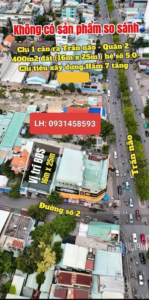 bán nhà mt khu trần não, q2. dt 11x24. tiện xây chdv/vp hầm 6 tầng. khai thác 300 tr/th. giá 29 tỷ