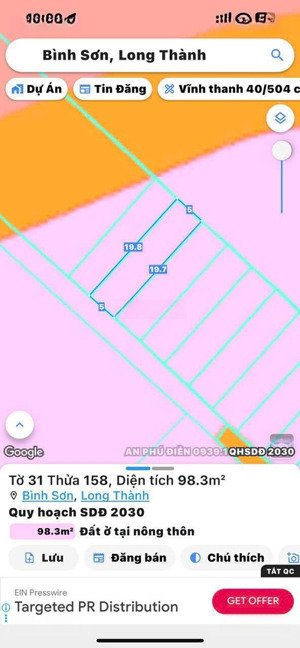 bán đất xã bình sơn, long thành, đn. dt 5mx19,8m, full thổ cư, giá tốt, nắm chủ, giao dịch nhanh